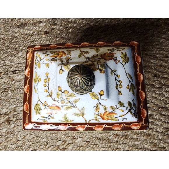 Wong Lee 1895 Rectangle Canister Box Jar Lid Floral Crackled Home Table Decor - Picture 4 of 12